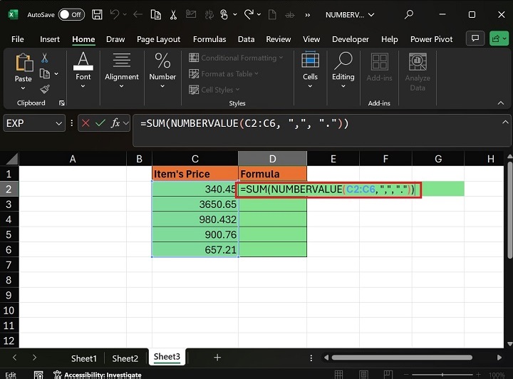Combine SUM Function with NUMBERVALUE Function2