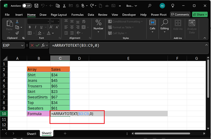 Excel ARRAYTOTEXT 函数 2