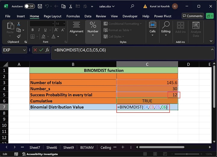 Excel BINOMDIST 函数 11