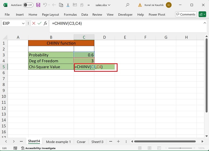 Excel CHIINV 函数 1