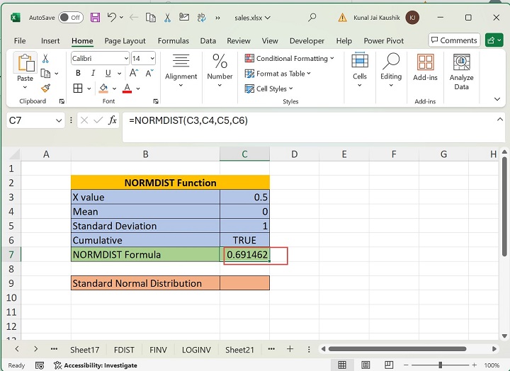 Excel NORMDIST 函数 6