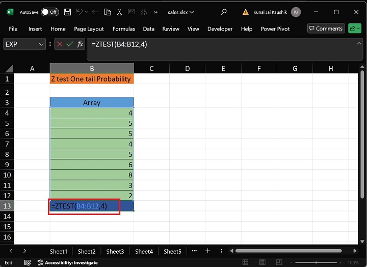 Excel ZTEST 函数 1