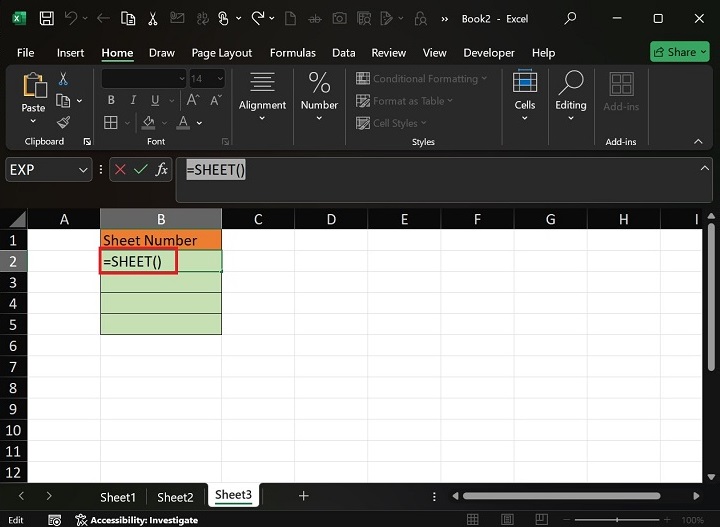 使用 Sheet() 函数提取工作表编号 1