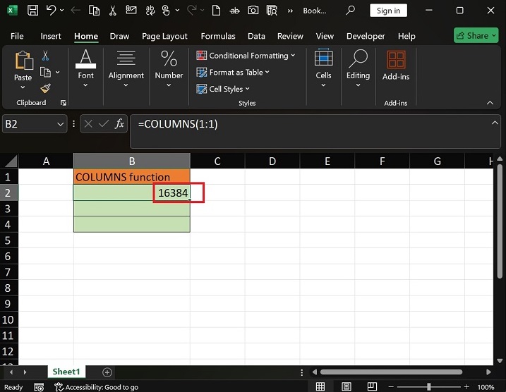 如何在 Excel2 中应用 COLUMNS 函数