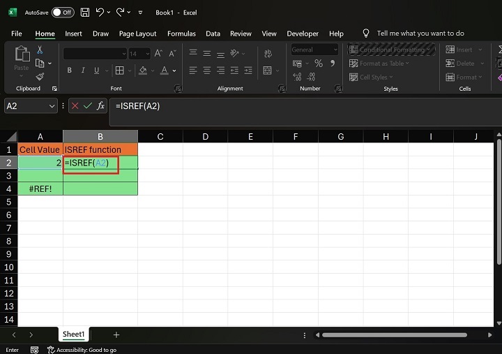 如何在 Excel1 中执行 ISREF 函数