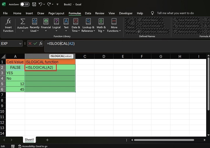 如何在 Excel2 中使用 ISLOGICAL 函数
