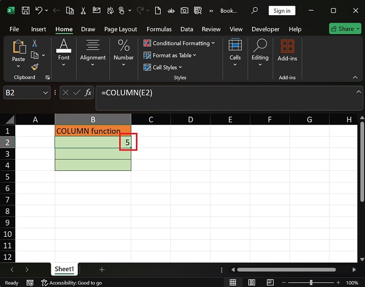 如何在 Excel2 中使用 COLUMN 函数