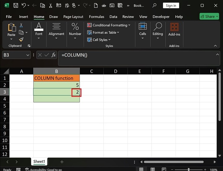 如何在 Excel4 中使用 COLUMN 函数