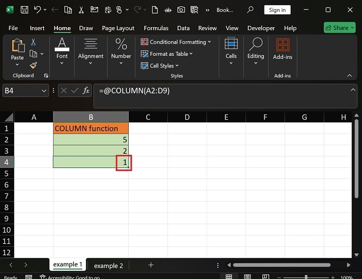 如何在Excel6中使用COLUMN函数