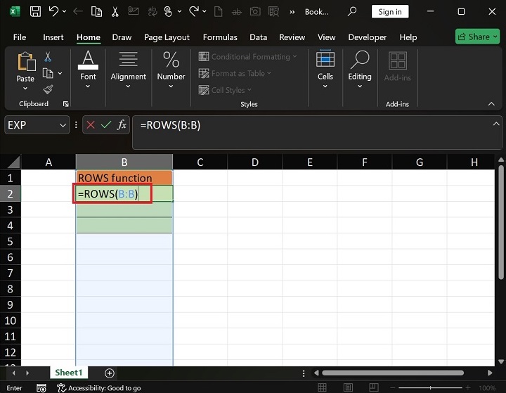 如何在 Excel1 中使用 ROWS 函数