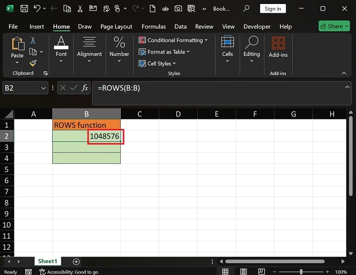 如何在 Excel2 中使用 ROWS 函数
