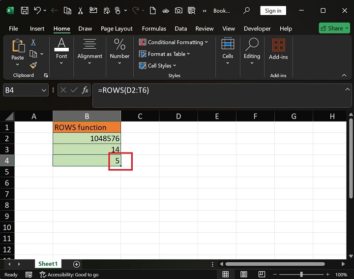 如何在 Excel5 中使用 ROWS 函数
