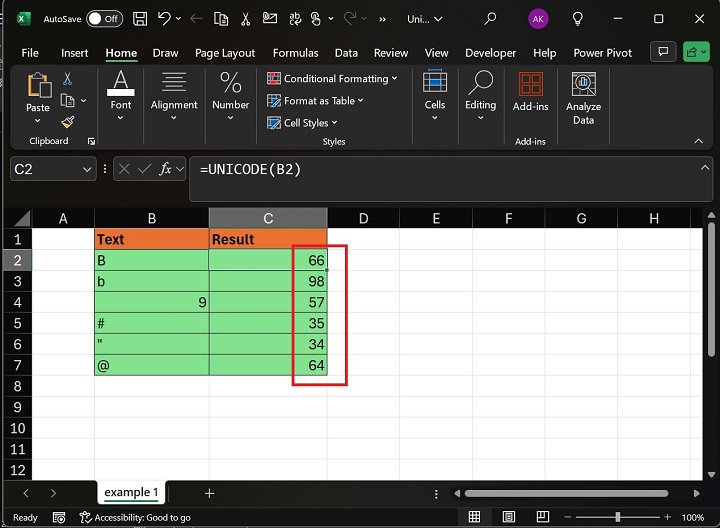 在 Excel3 中使用 UNICODE 函数