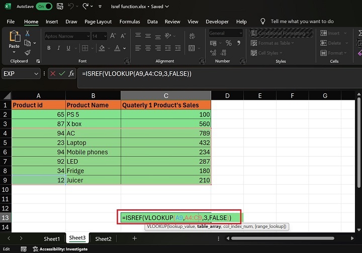 使用 VLOOKUP 公式和 ISREF 函数 1