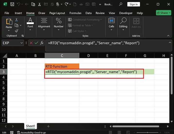 RTD 函数在 Excel1 中的作用是什么