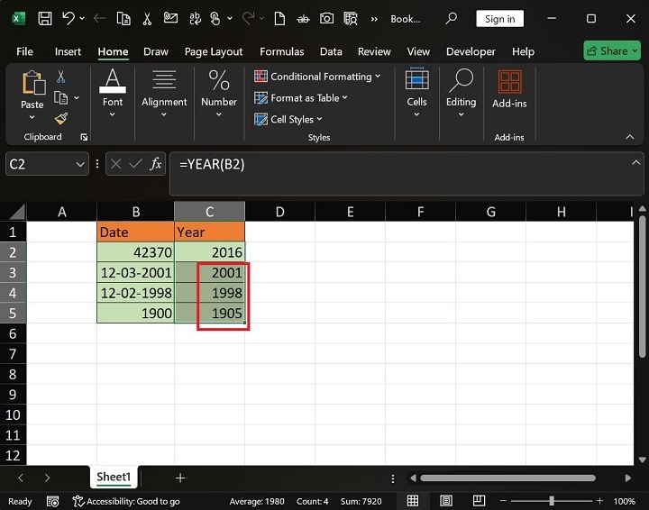 YEAR 函数在 Excel4 中的作用是什么