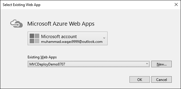 单击 Microsoft Azure Web 应用