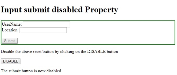 HTML DOM Input Submit disabled ε±ζ§ | w3schools δΈζη½