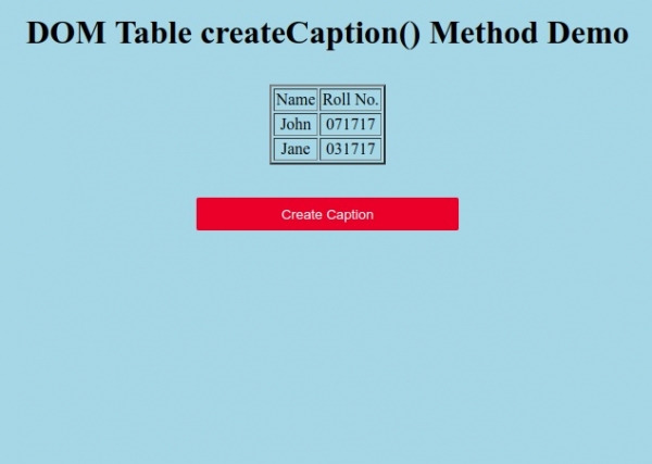 HTML DOM Table createCaption() 方法 | w3schools 中文网