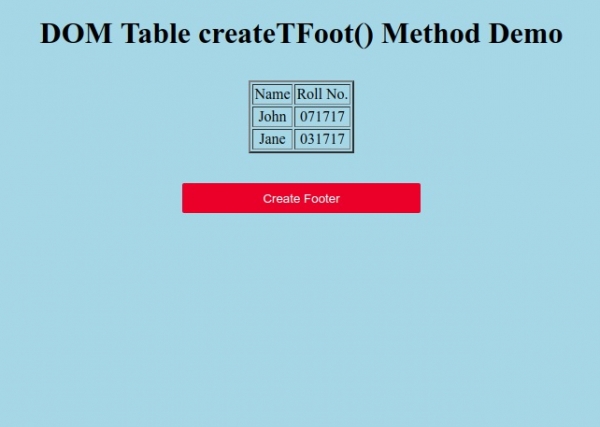 HTML DOM Table createTFoot() 方法 | w3schools 中文网