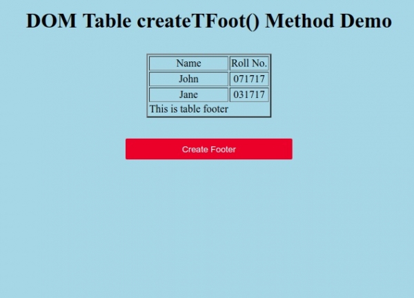 HTML DOM Table createTFoot() 方法 | w3schools 中文网