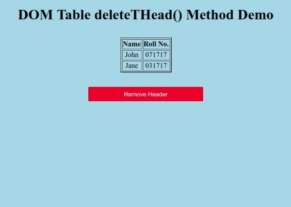 HTML DOM Table deleteTHead() 方法 | w3schools 中文网
