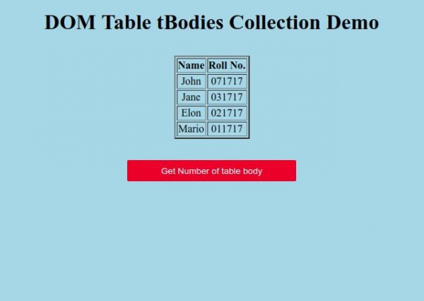 HTML DOM Table tBodies 集合 | w3schools 中文网