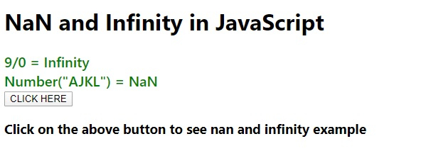 JavaScript 中的 NaN 和 Infinity 示例 | w3schools 中文网