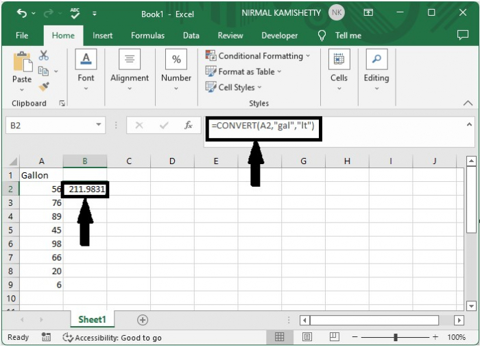 如何在 Excel 中将加仑转换为升/盎司,或将升转换为加仑/盎司? | w3schools 中文网