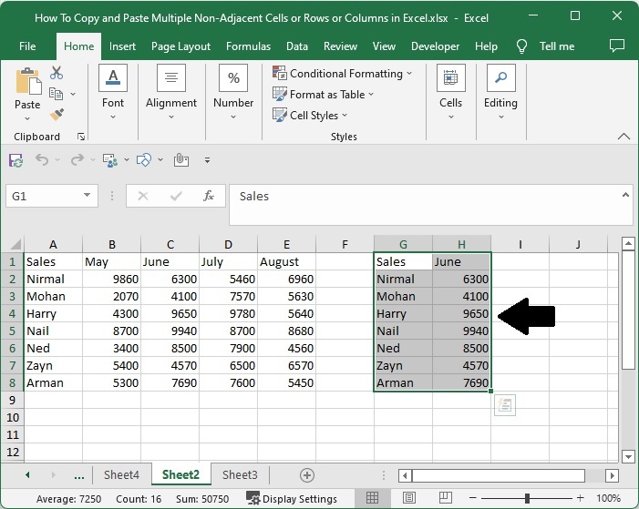 如何在 Excel 中复制和粘贴多个不相邻的单元格/行/列? | w3schools 中文网