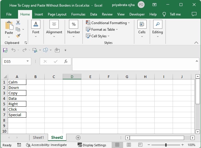 如何在 Excel 中实现无边框复制粘贴? | w3schools 中文网