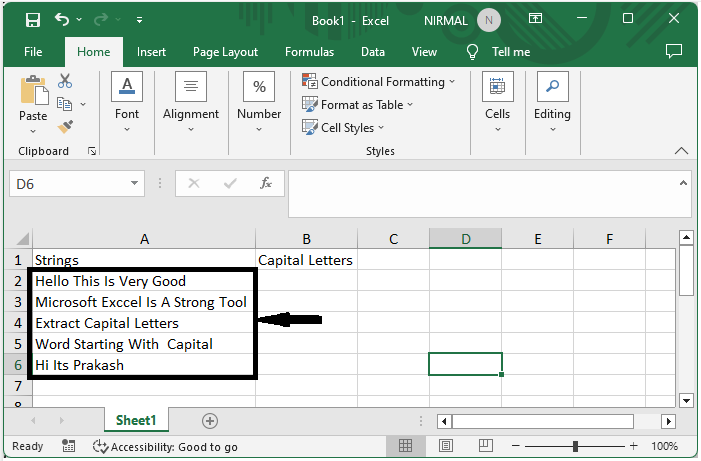 如何在 Excel 中从文本字符串中提取大写字母或以大写字母开头的单词 | w3schools 中文网