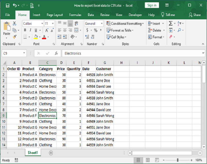 如何将 Excel 数据导出为 CSV | w3schools 中文网