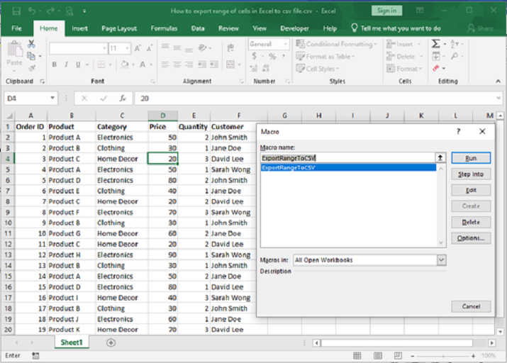 如何将 Excel 中的单元格区域导出为 CSV 文件 | w3schools 中文网