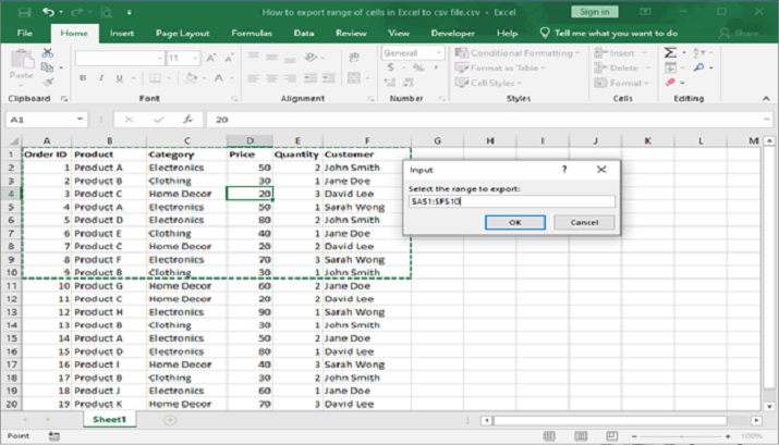 如何将 Excel 中的单元格区域导出为 CSV 文件 | w3schools 中文网