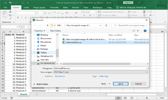 如何将 Excel 中的单元格区域导出为 CSV 文件 | w3schools 中文网