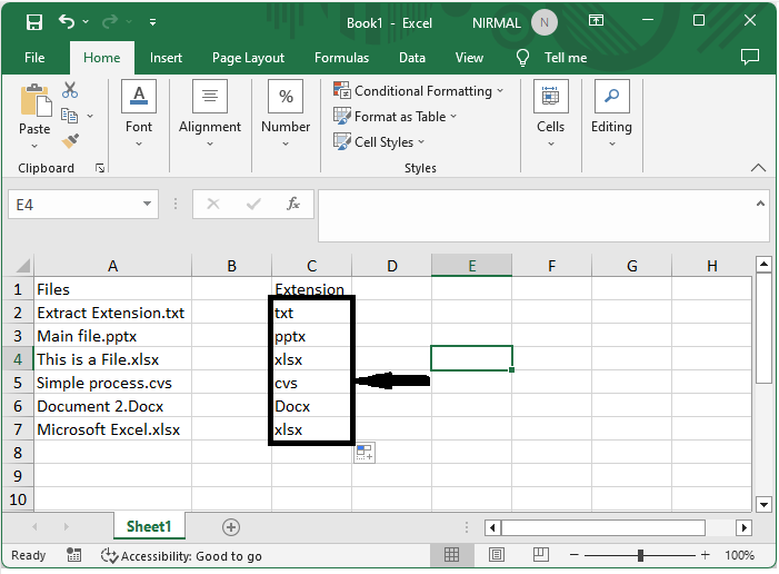 如何在 Excel 中提取文件名的扩展名 | w3schools 中文网