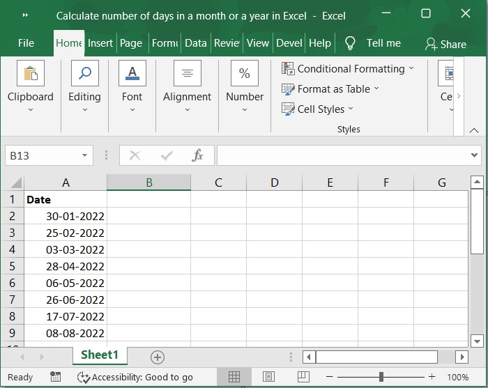 如何在 Excel 中计算一个月或一年的天数? | w3schools 中文网