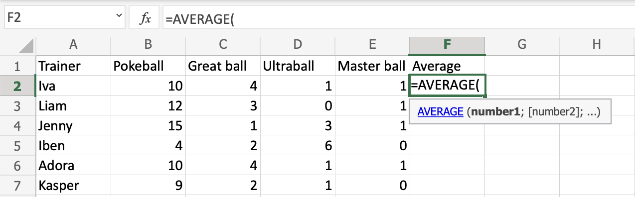 Excel AVERAGE 函数