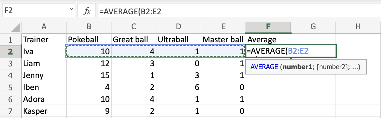 Excel AVERAGE 函数