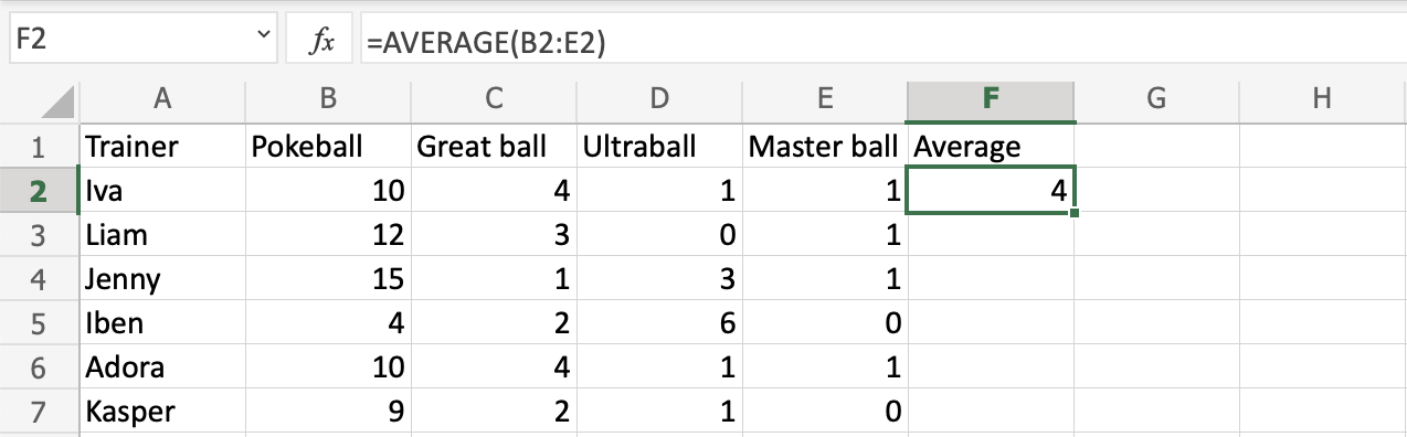 Excel AVERAGE 函数