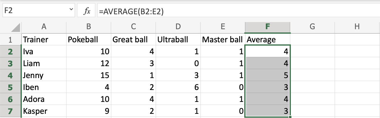 Excel AVERAGE 函数