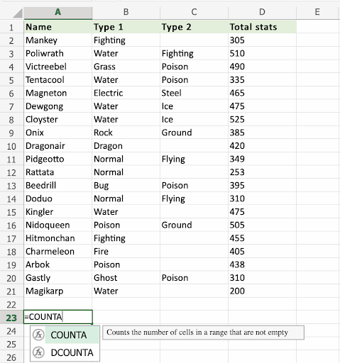 Excel COUNTA 函数