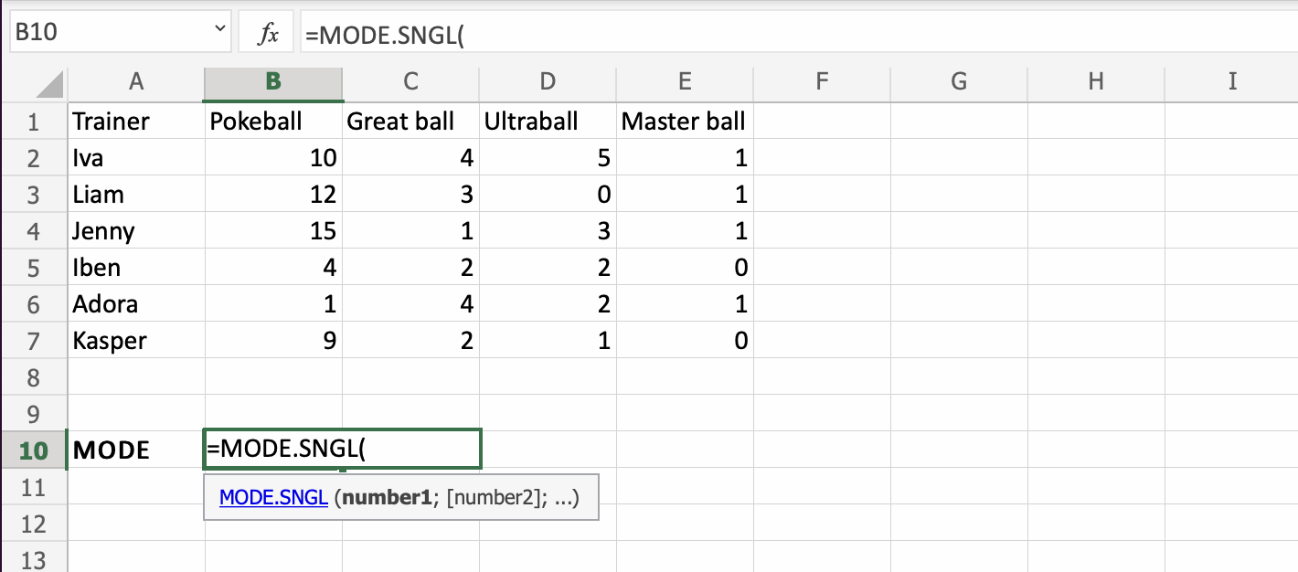 Excel MODE 函数