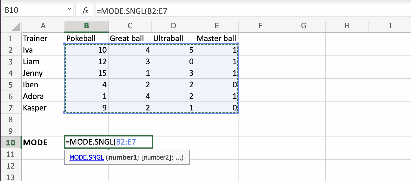 Excel MODE 函数