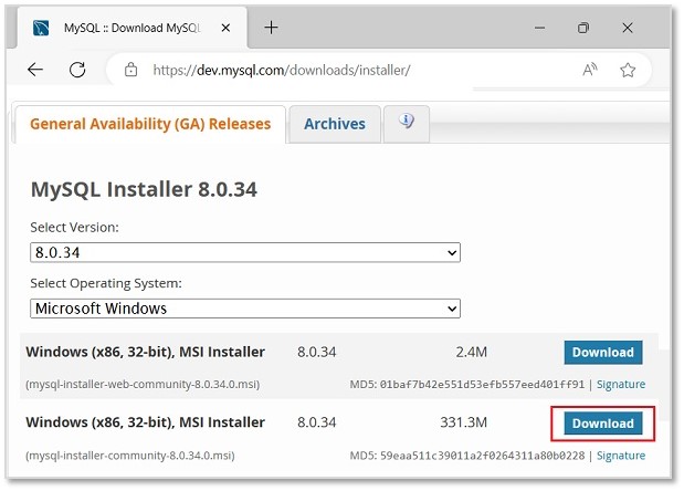 MySQL 安装页面