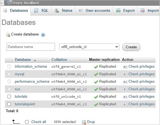 Database 数据库的仪表板。