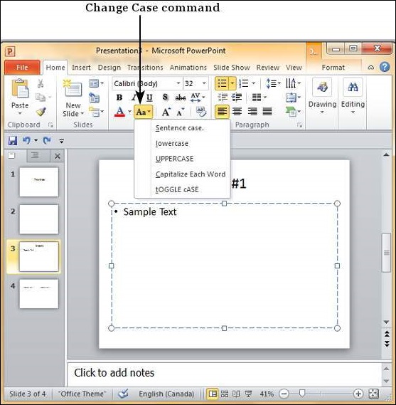 Microsoft PowerPoint 2010 更改文本大小写