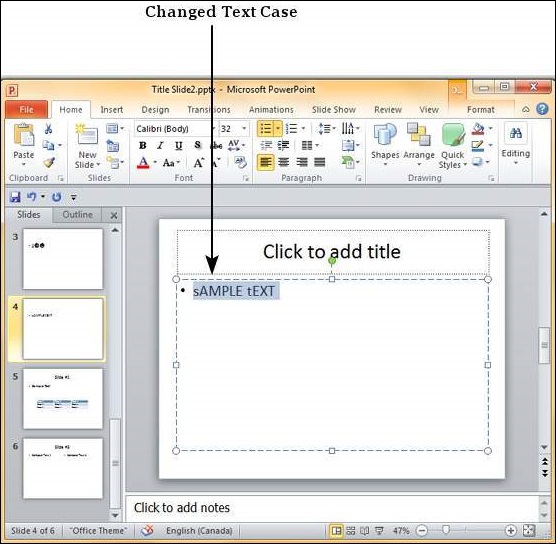 Microsoft PowerPoint 2010 更改文本大小写