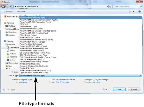 Microsoft PowerPoint 2010 中保存演示文稿